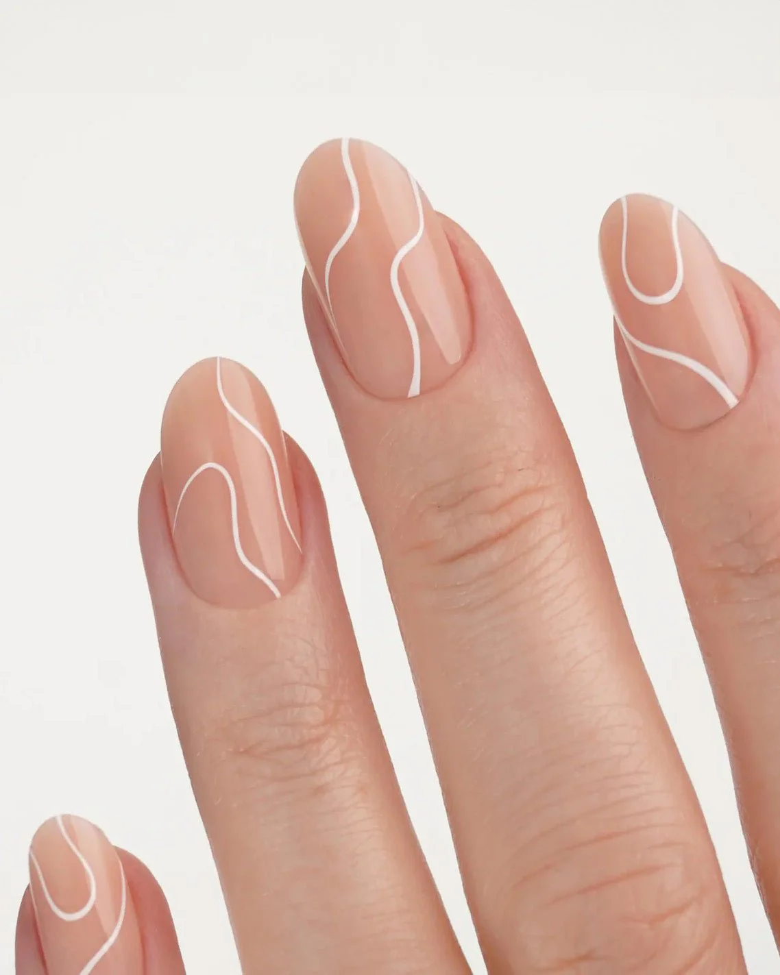 White Swirl Medium Round Soft Gel Press Ons - Image 2